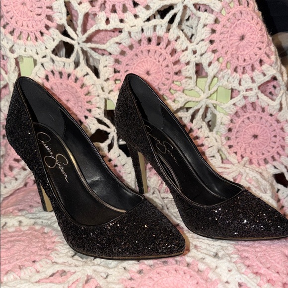 Jessica Simpson Black Glitter Pointed Toe Stilettos - Picture 3 of 3